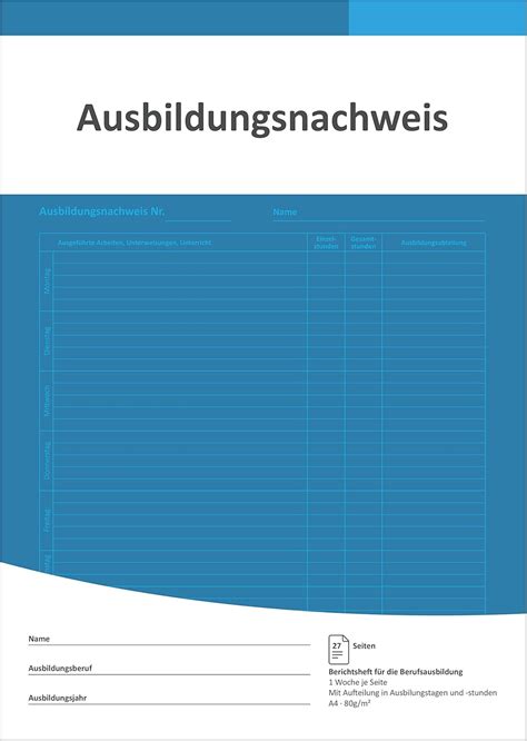 Berichtsheft für Ausbildung Azubi Ausbildungsnachweisheft täglich