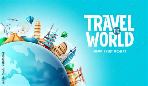 Travel Vector Background Design Travel The World Text With Famous