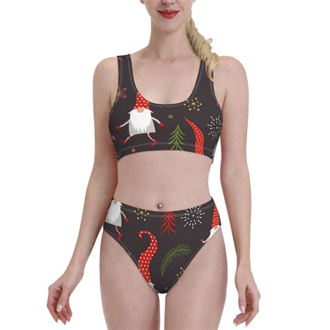 Haiem Cute Christmas Gnomes Women S High Waisted Bikini Set Two Piece