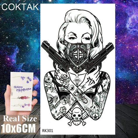 Coktak Pieces Lot Realistic Masked Gangster Adults Temporary Tattoos