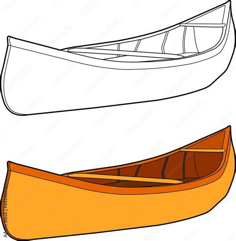 Canoe boat vector drawing line art with color Stock Vector | Adobe Stock