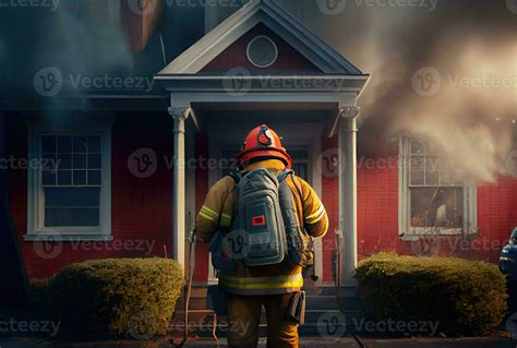 Firefighters are extinguishing a fire that burns down a civilian house. People work and ...