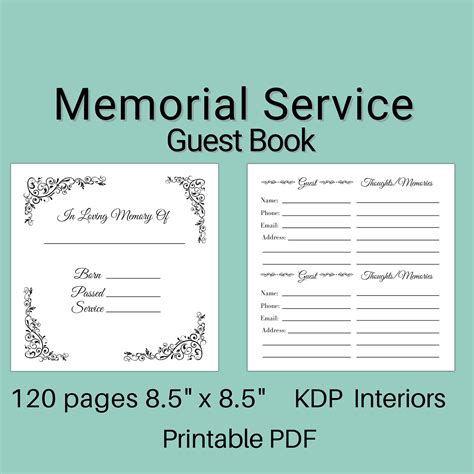 Funeral Memorial Template 8.5 X 8.5 Inches 120 Page Printable PDF File ...