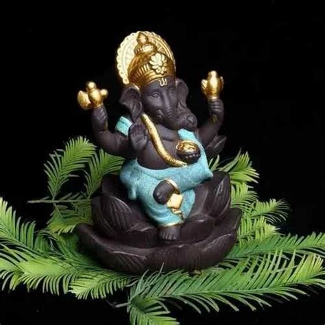 Polyresin Blue Lotus Ganesha Smoke Backflow Incense Cone Burner At Rs