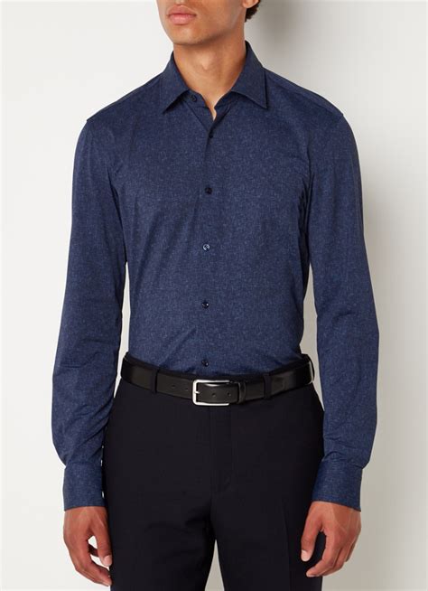 Hugo Boss Hank Slim Fit Overhemd Met Structuur • Donkerblauw • De Bijenkorf