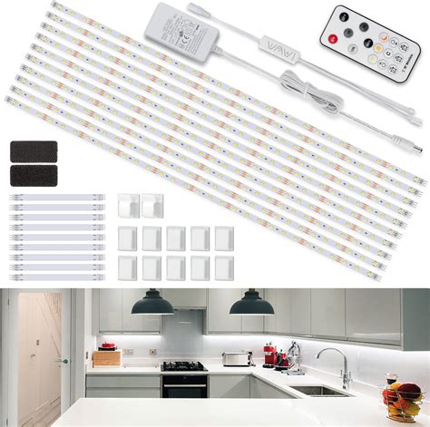 Enteenly Under Cabinet Strip Lights Kit 16 4ft 5m White Dimmable LED