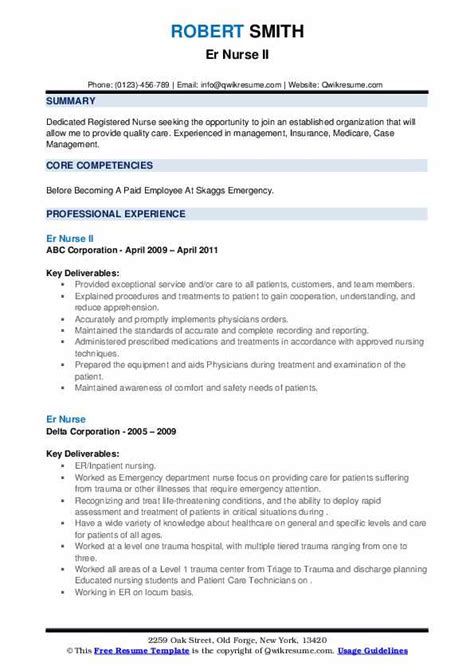 Er Nurse Resume Samples Qwikresume