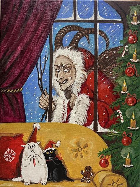 Aceo Ryta Holiday Winter Krampus Black Cat Germany Print Of Etsy