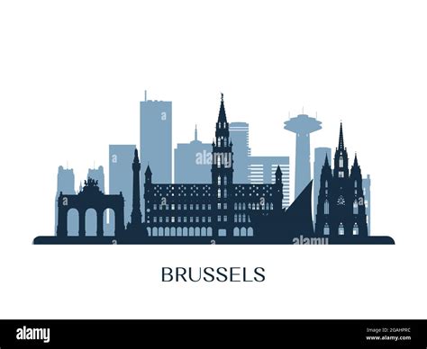 Brussels Skyline Monochrome Silhouette Vector Illustration Stock