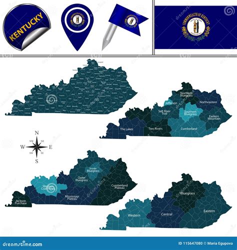 Map of Kentucky with Regions Stock Vector - Illustration of bluegrass ...