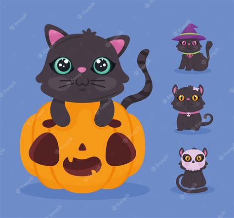 Premium Vector Four Halloween Cats Characters