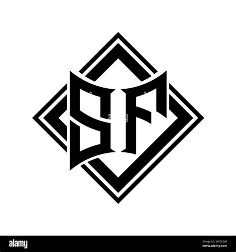 SF Letter logo with abstract shield shape with square black outline on ...