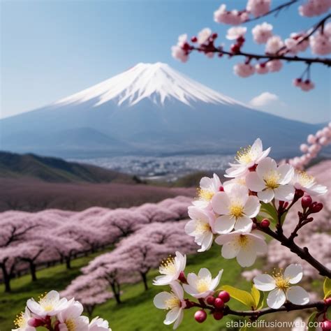 Fuji Mountain Cherry Blossoms | Stable Diffusion Online