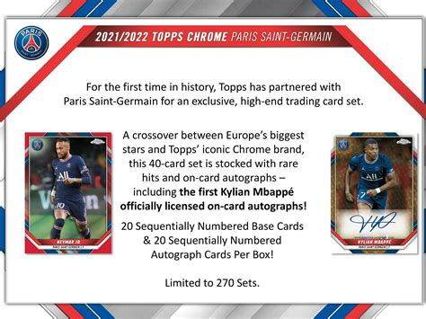 202122 Topps Chrome Paris Saint Germain Psg Soccer Hobby Box Set 1st Mbappe Licensed Autos