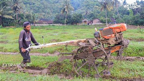 Lahan Perbukitan Penuh Rumput Traktor Sawah Quick G Zeva Membajak