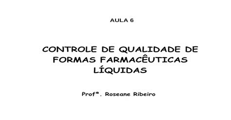 Pdf 06 Controle De Qualidade De Formas Farmacêuticas Líquidas