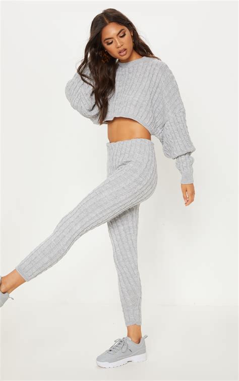 Grey Cable Knit Jumper And Legging Set Prettylittlething Usa