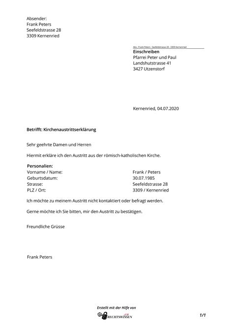 Liste Von Aus Der Kirche Austreten Formular Niedersachsen Referenzen