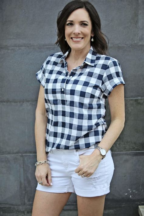 Casual Summer Shorts Outfit With Gingham Popover Jo Lynne Shane