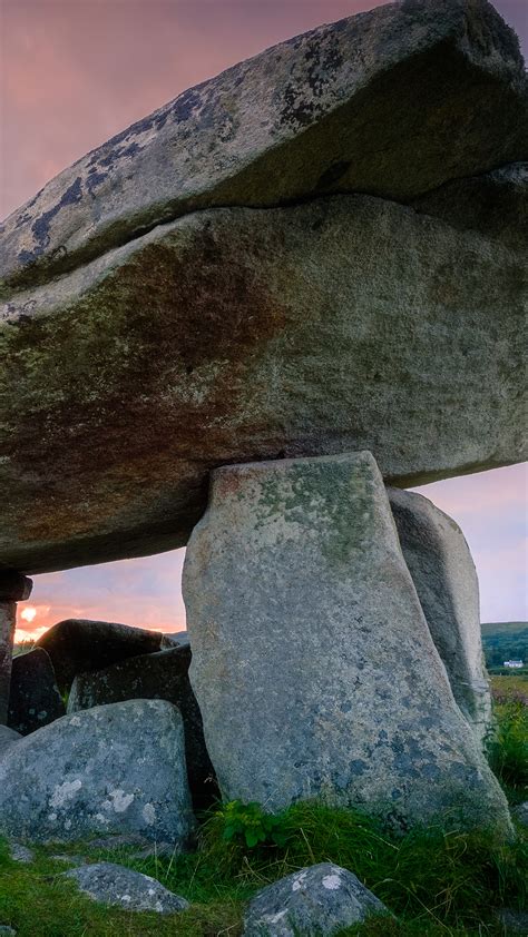 Neolithic Portal Tomb Kilclooney More Dolmen At Sunset County Donegal