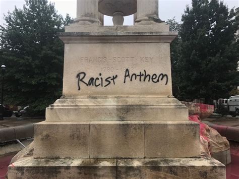 Francis Scott Key Monument splashed with red paint and spray painted ...