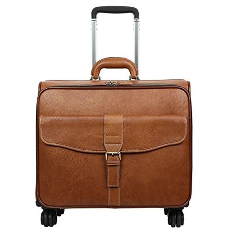 Leathario Leather Rolling Laptop Case Wheeled Briefcase Suitcase Roller ...