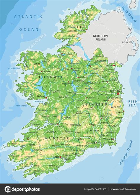 High Detailed Ireland Physical Map Labeling Stock Vector by ©delpieroo ...