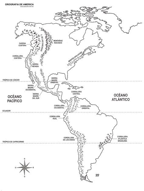 Mapas de America para colorear Mapa Físico Geográfico Político