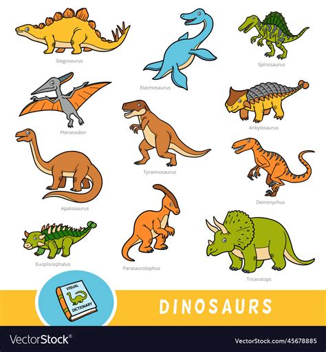 Set of dinosaurs collection of animals with names Vector Image