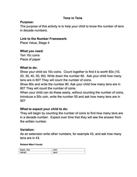 Knowledge: Tens in Tens activity - Place Value. Stage 4