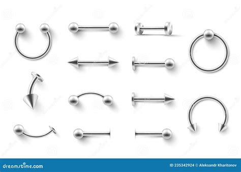 Metallic Piercing Jewellery Realistic Set Vector Illustration Beauty