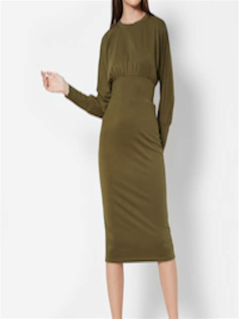 Buy Urbanic Olive Green Solid Empire Midi Dress Dresses For Women