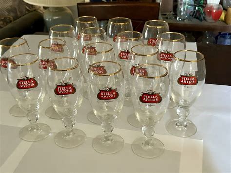 Stella Artois Beer Chalice Glasses Set Of 4 40cl Gold Rim Ebay