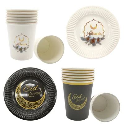 Chicinlife 1set Eid Mubarak Disposable Paper Cup Plate Ramadan Mubarak