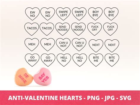 Anti-valentine Conversation Hearts, Digital File, Candy Hearts, Funny Valentines, Sarcastic, Svg ...