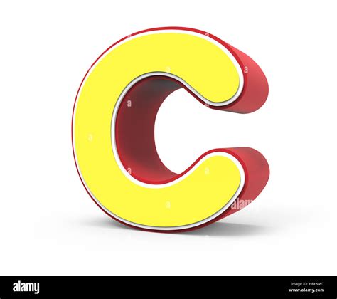 Right Tilt Red Framed Yellow Letter C 3d Rendering Graphic Isolated On