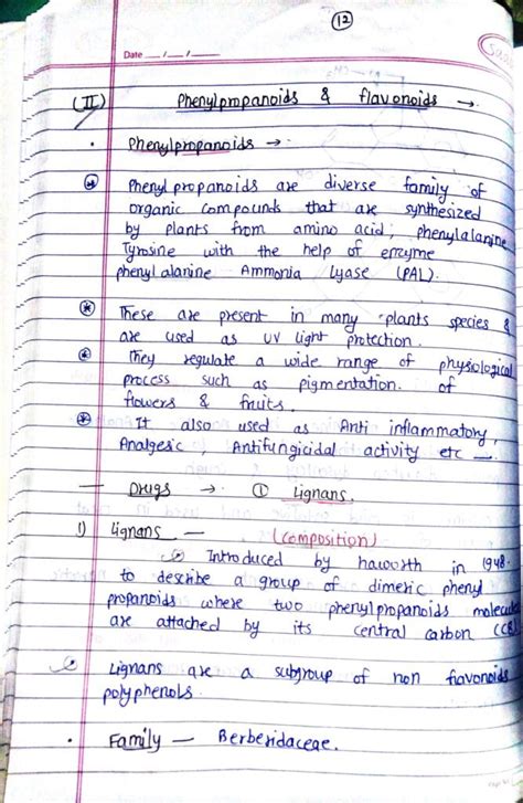 Flavonoids And Phenylpropanoids Handwritten Notes Pharmacognosy