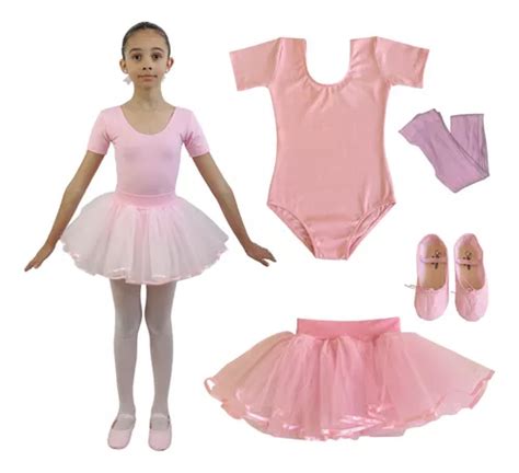 Kit Bailarina C Saia De Tule Ballet E Collant Meia Manga