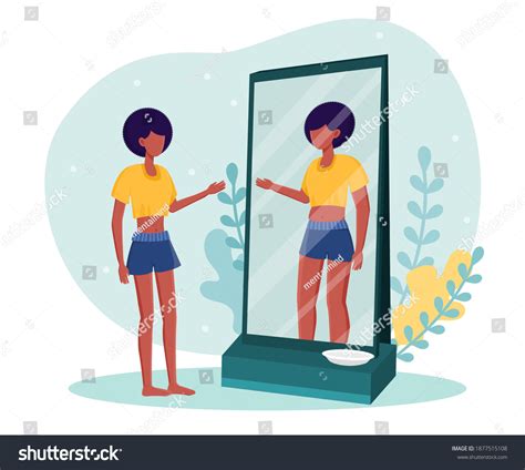 Young Skinny Woman Standing Front Mirror Stock Vector Royalty Free