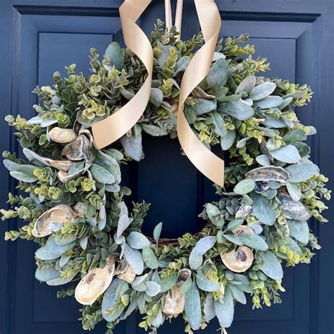 Nautical Christmas Wreath For Front Door Oyster Shell Wreath Etsy