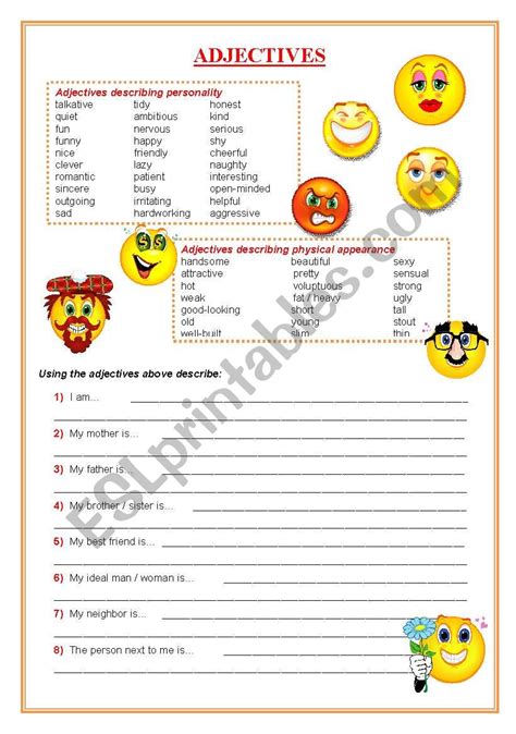 Describing Character Personality Esl Activities Games Worksheets