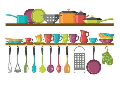 Kitchen Shelves And Cooking Utensils Stock Vector Illustration Of