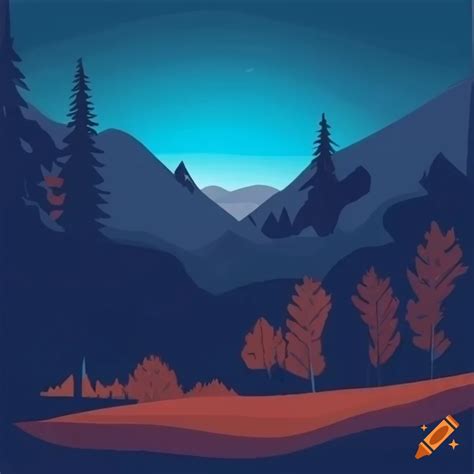 Vector Autumn Nordic Color Scene Of A Forrest And Valley Surrounded By