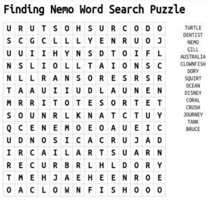 Finding Nemo Word Search Puzzle Finding Nemo Word Search Puzzles