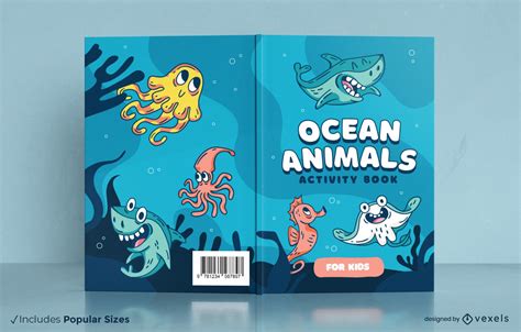 ocean animals cartoon book cover design vector