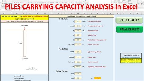 PILES CARRYING CAPACITY ANALYSIS In Excel Load Carrying Capacity Of