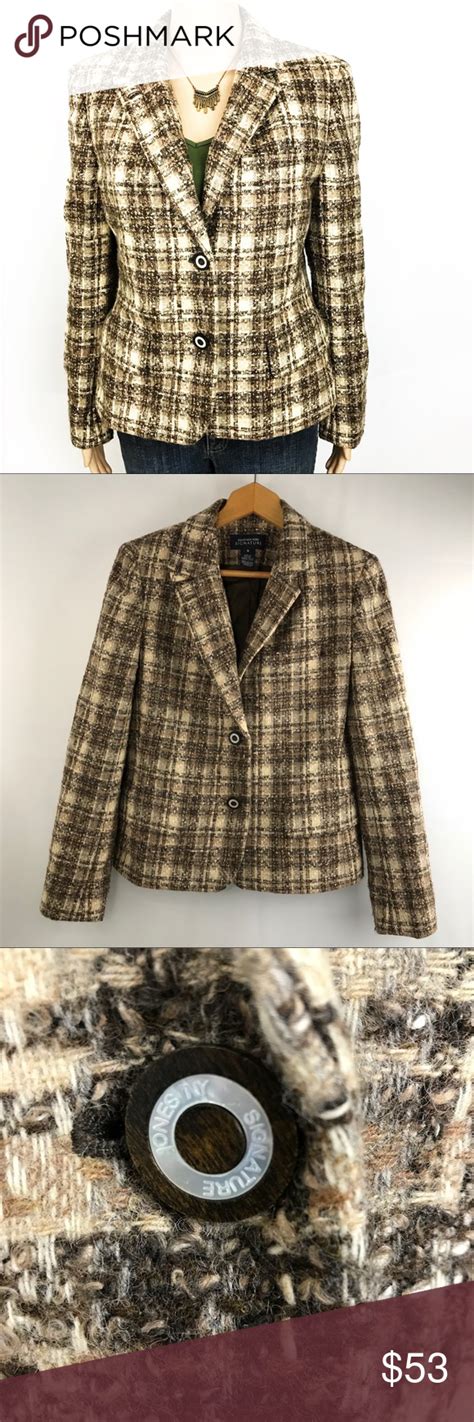 Jones New York Signature Brown Plaid Tweed Blazer