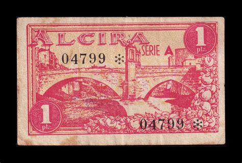 España Billete local Alcira Valencia 1 Peseta 1937 Bc Mbc F Vf