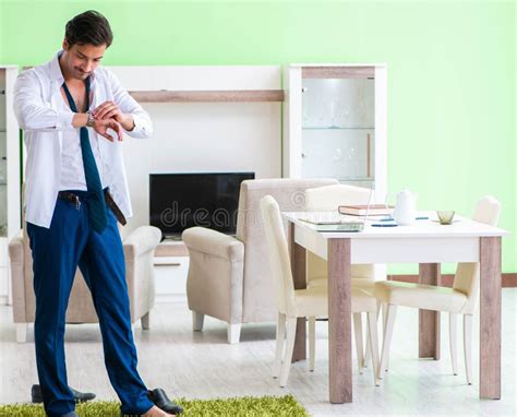 Man Dressing Up And Late For Work Stock Photo Image Of Hurrying Naked 194354598