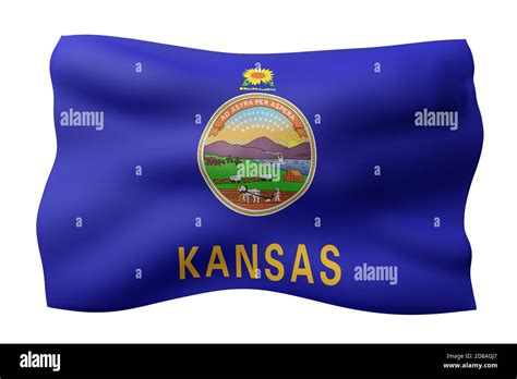 D Rendering Of A Detailed And Textured Kansas Usa State Flag On White